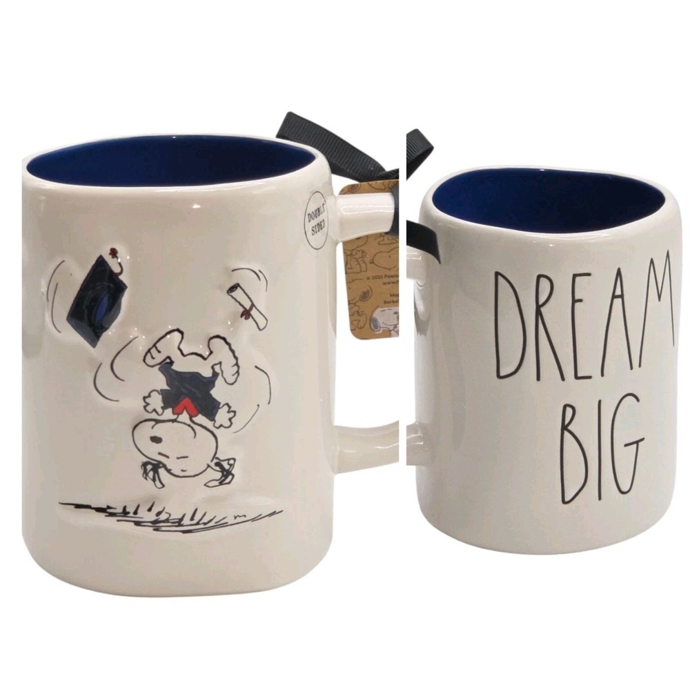 Rae Dunn Peanuts Snoopy Dream Big Ceramic Coffee‎ Mug 16oz Graduation Gift
